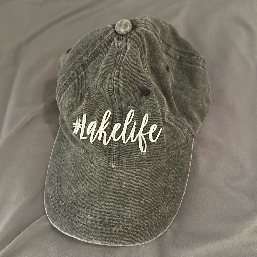 Distressed Gray Stitched “#LakeLife” Baseball Hat